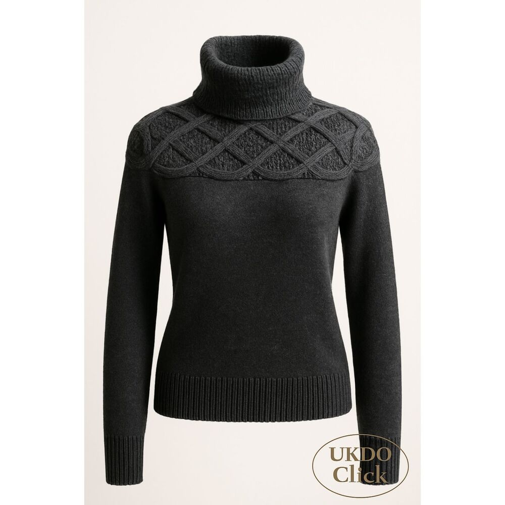 INC Petite Luxury Silk Angora Blend Turtleneck Sweater Gray Cable Knit